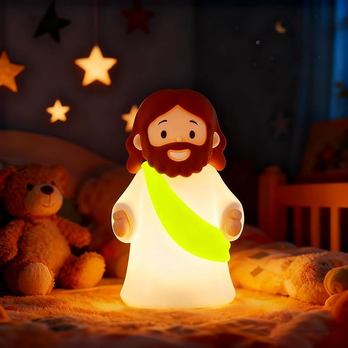 Little Jesus Night Light Mini Jesus Silicone Lamp Dimmable Nursery Nightlight for Kids Rechargeable Bedside Touch Lamp Perfect for Christmas, Easter and Baptism Gifts (Yellow)