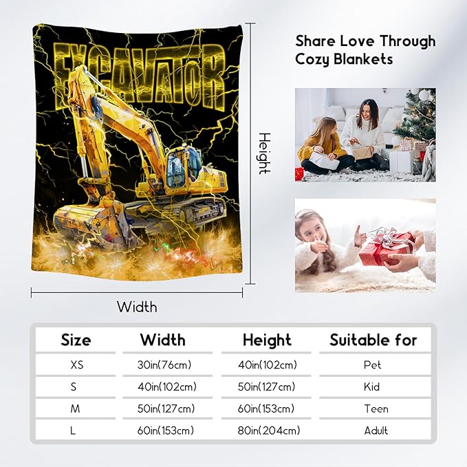 Toddler Blanket Construction Truck Gifts for Kids Boys Excavator Lovers, 30"x40" Soft Plush Throw for Room Decor