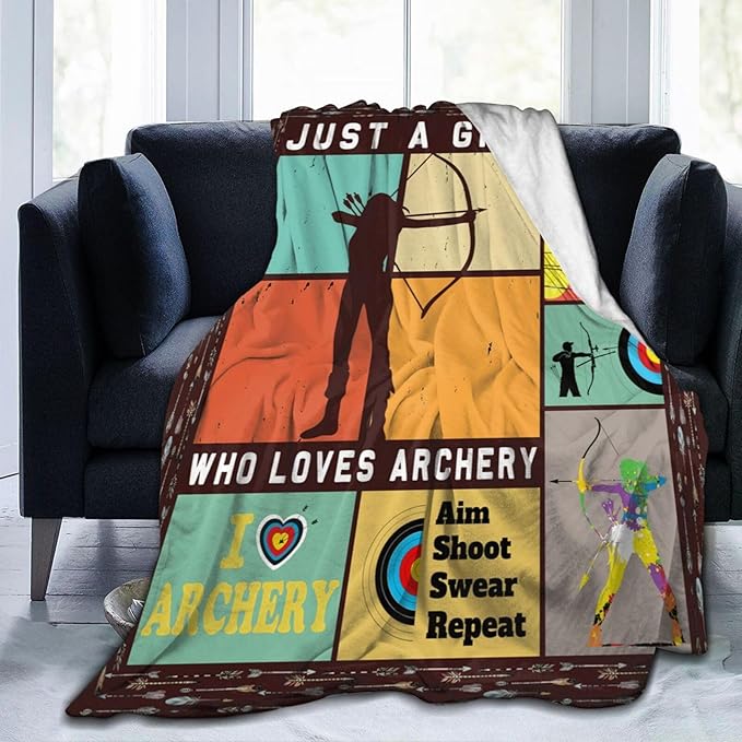 Archery Blanket Just a Girl Loves Archery Throw Blankets for Kids Teens Adults Warm Soft Lightweight Plush Sports Archery Target Print Fleece Flannel Throws Bedding Gifts for Girls 80"x60"