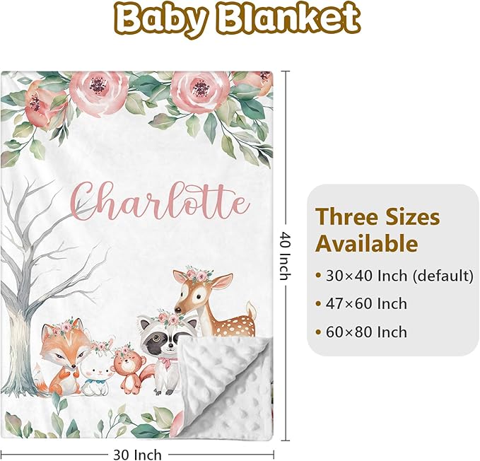Custom Name Crib Bedding Set, 3 Pcs Personalized Baby Crib Bedding Set, Soft Pink Forest Animals Nursery Crib Sets for Boys Girls, Double Layer Toddler Bedding Set Customized Gifts for Newborn