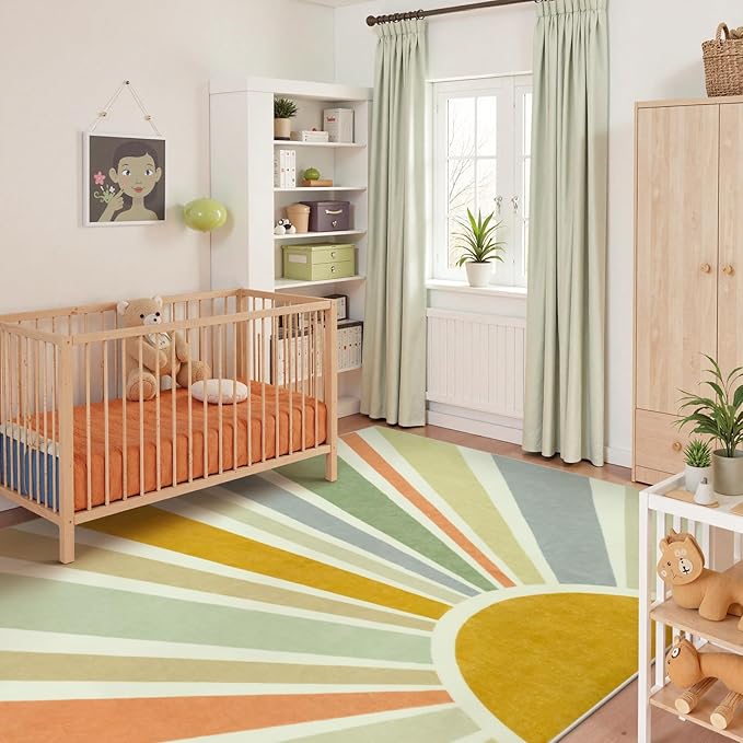 STARUIA Sun 8x10 Washable Area Rugs for Living Room, Non-Slip Backing Large Boho Rainbow Nursery kids Area Rug for Bedroom, Carpet Rug for Dining Guest Room Classroom Office Nursery Kids(Monet,8'x10')