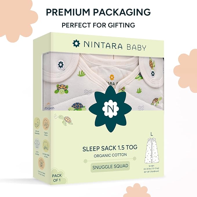 1.5 TOG Sleep Sack - Premium Organic Cotton, Soft, Breathable, Wearable Blanket for Newborns, Infants & Toddlers (12-18 Months), Unisex Baby Sleeping Bag, Gifts for Babies