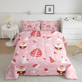 Feelyou Santa Claus Bedding Set Cute Rabbit Kawaii Pink Comforter for Kids Boys Girls Decor Merry Christmas Comforter Set Girly Pink Quilt Set Bedroom Collection 3Pcs King Size