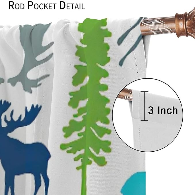 Forest Woodland Curtains, Wild Nature Bear Moose Deer Pine Trees Mountain Cabin Lodge Blackout Rod Pocket Windows Door Curtain for Bedroom Living Room Home Decor 42x54in