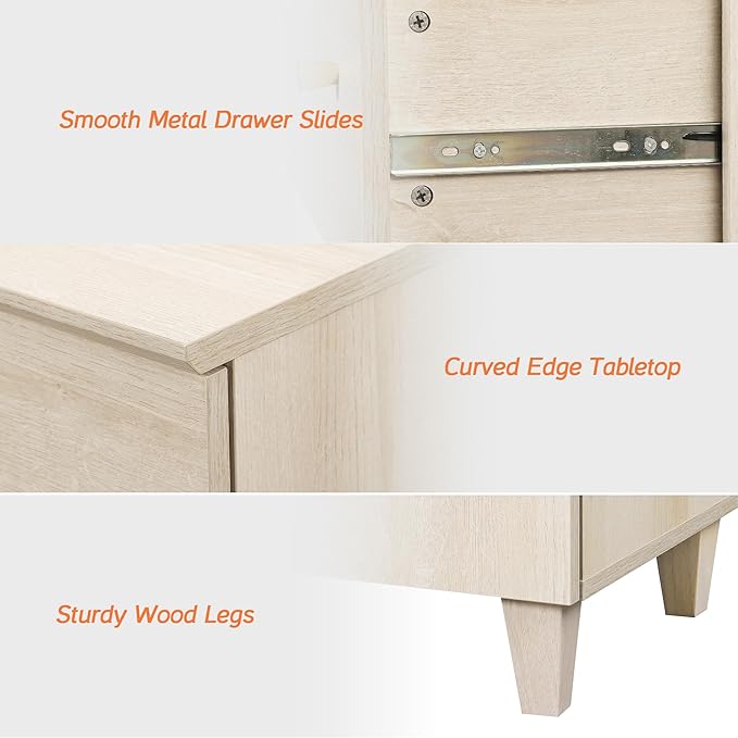 WAMPAT Dresser with 6 Drawers for Bedroom, Wooden Kids Dressers with Wide Chest of Drawers, Modern Closet Storage Organizer with Solid Wood Legs for Living Room, Hallway, Nursery, Light Oak