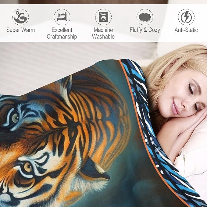 Tiger Blanket Tiger Throw Blankets for Couch Sofa Decor Soft Cozy Fleece Flannel Gifts for Men Women Adults Lover 50"x60"
