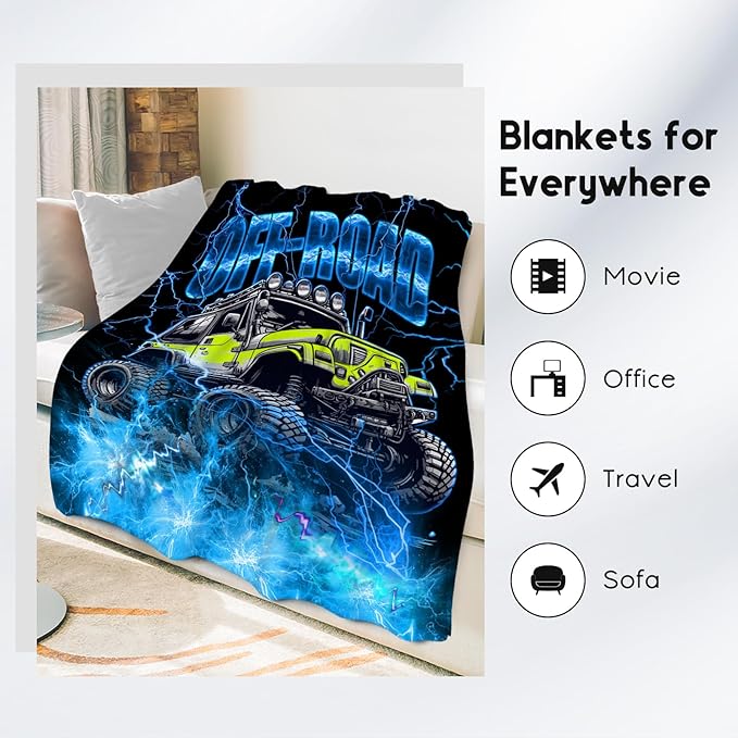 Boys Blanket Truck Blankets Off-Road Gifts for Kids Son Grandson, 60"x80" Soft Plush Cozy Throw for Room Decor