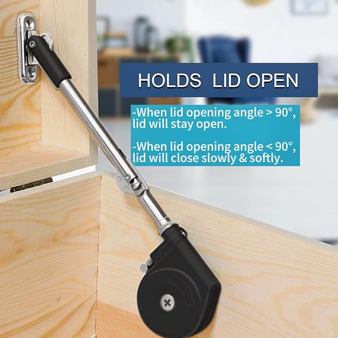 Toy Box Hinges Soft Close - Chest Hinge Lid Stay 105 Degree Open with Soft Close, Lid Support for Toy Box and Upward Top-Opening Flap Doors (Black 1 Pack)