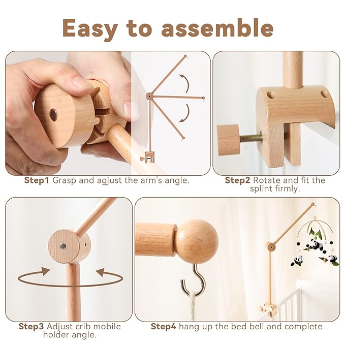 let's make Baby Crib Mobile Arm - Wooden Baby Mobile Crib Holder Height Adjustable for Hanging Baby Crib Attachment for Nursery Decor