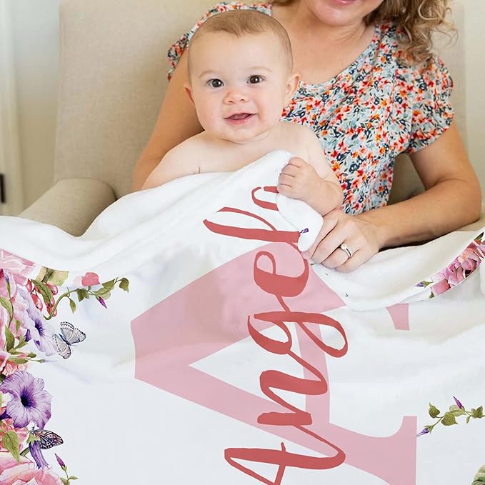 Ships Next Day, Personalized Baby Blankets, Custom Baby Blanket with Name for Girls,Gift for Chrismas Birthday Memorial Day, Customized Flannel Blanket for Kids Adults 50"X60"