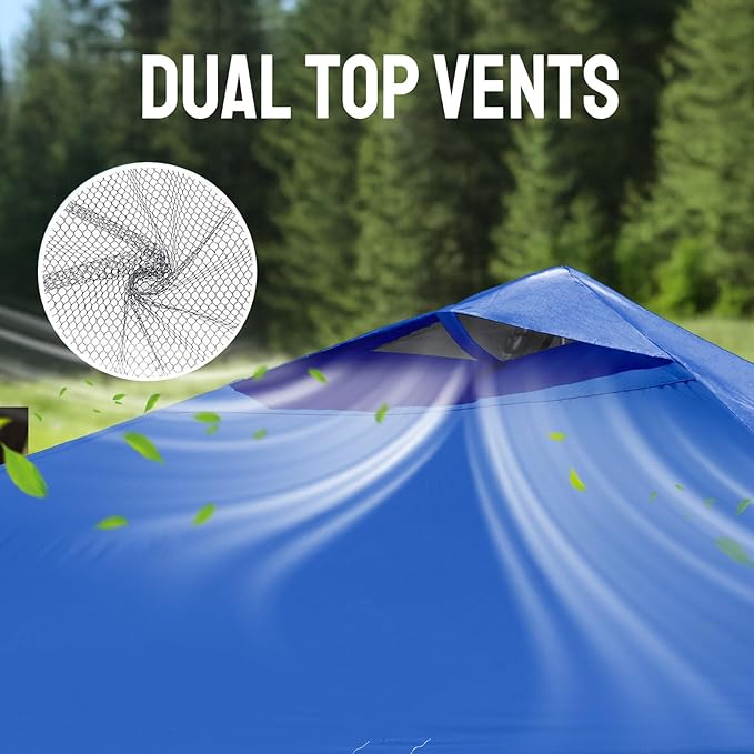 CROWN SHADES Adjustable Height on The Fly, 10x10 Pop Up Canopy - Beach Tent with One Push Setup - Easy Outdoor Sun Shade for Events, Parties, Camping - Outside Shade with STO-N-Go Bag, Blue