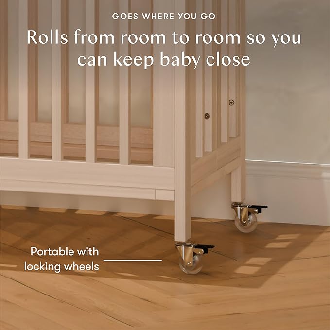 babyletto Rolli Convertible All-Stages® Bassinet and Full-Size Crib in Washed Natural, Greenguard Gold Certified, Portable & Adjustable with Conversion Kits and Pads Included