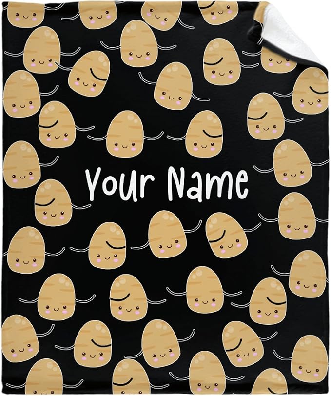 Custom Flannel Blanket with Text Cute Kawaii Potato with Name Customized Blankets Warm Unique Personalized Throw Souvenirs Gift of Love 60”×50” Medium for Teen