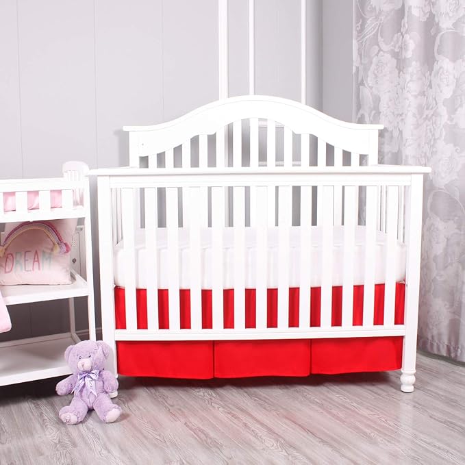 Belsden 2 Pack Crib Skirts with Durable Woven Platform, 2 Colors for Baby Girls, Split Corners Crib Dust Ruffle for Easy Placement, 14 inches (36cm) Length Drop, Red & Yellow
