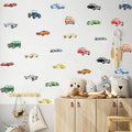 Watercolor Classic Car Wall Stickers, Retro Racecar Off-Road Vehicle Vinyl Wall Decals, Removable Vintage Car Artwork Wall Art for Boys Bedroom Playroom Decor