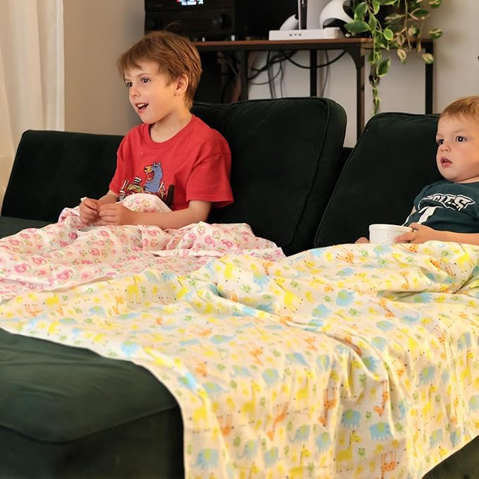Kids Blanket 100% Cotton – Animal Theme Throw with Giraffe, Elephant, Frog, Duck – Lightweight Soft Toddler Blanket for Boys Girls, Perfect for Spring Summer Fall, 40 x 60 in (101.6 x 152.4 cm)