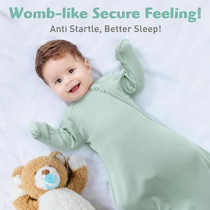 Newborn Baby Transitional Swaddle Sack Arms Up Sleeves Mitten Cuffs 2 Pack 0-3 Months Premium Soft Cotton, Wearable Swaddling Blanket Sleeping Sacks for Boys Girls Calms Startle Reflex Sleep Bag