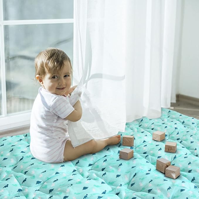 SPRINGSPIRIT Portable Baby Play Mats for Floor, Thicken Foldable Baby Playmat, Non-Slip & Washable Playpen Mat, 43" X 43", Dinosaur