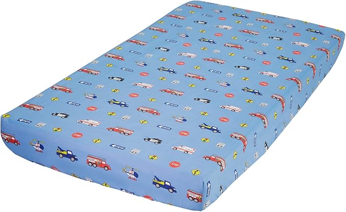 EVERYDAY KIDS 4 Piece Boys Crib Bedding Set - Little Rescuer - Includes Quilt, Fitted Sheet, Dust Ruffle and Diaper Stacker - Nursery Bedding Set - Baby Crib Bedding Set