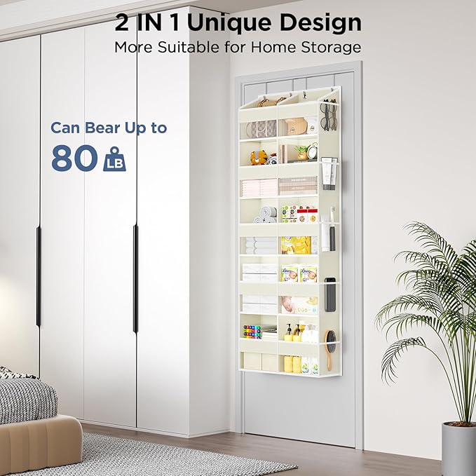PureSpace 5-Tier Over The Door Organizer with 10 Side Mesh Pockets & Clear Windows, 80 lb Weight Capacity Hanging Storage for Bathroom, Bedroom, Nursery, Kitchen, Organizer Toys, Shoes, Diapers