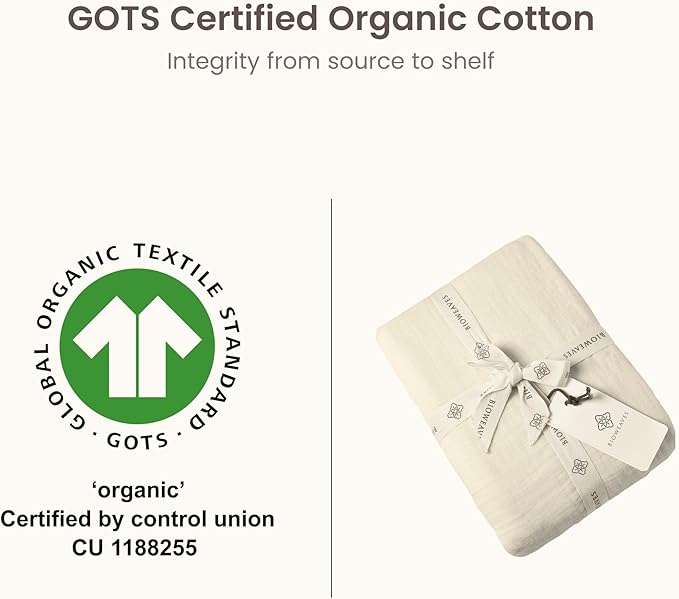 Bioweaves Organic Cotton Muslin Mini Crib Sheet, GOTS Certified Fitted Mini Crib Mattress Sheet, Extra Soft & Breathable for Toddler, Baby Boys & Girls, 38" x 24", 5 Inch Pocket, Natural
