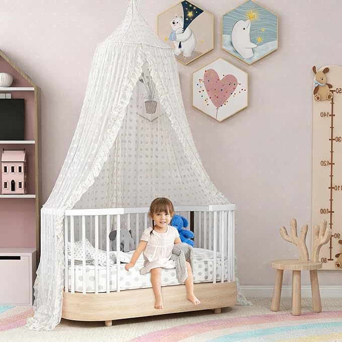 Bed Canopy for Girls - Princess Bed Canopy - Crib Canopy for Boys and Girls Bedroom Decor, Suitable for Use in Cribs Canopy Bed Curtains (White)