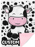 Personalized Baby Blankets for Girls, Custom Name White Cow Pattern Baby Blanket, Soft Minky Dot Blanket for Newborns and Toddlers, Ideal for Baby Showers Christmas Brithday Gifts