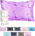 Silk Pillowcase for Kids - 30 x 20 Inches Queen Size Mulberry Silk Pillow Case with Zipper Cute Cartoon Kawaii Teens Girls Boys Pillowcase for Hair and Skin, Purple Hair Mermaid