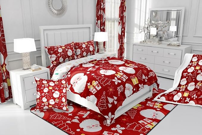 jejeloiu Santa Claus Comforter Set King Size Merry Christmas Bedding Set for Kids Boys Girls Xmas Themed Duvet Quilt Red Bedroom Decor