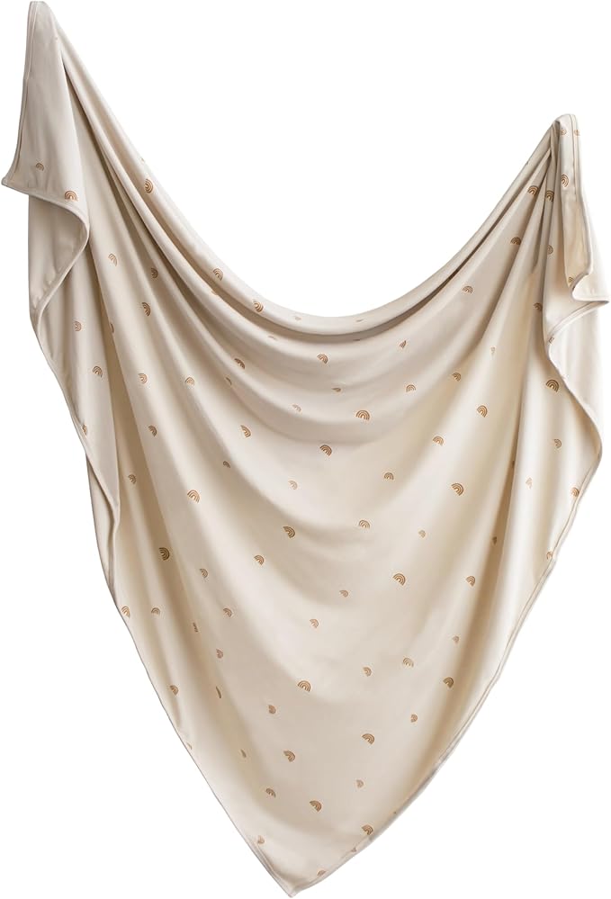 mushie Stretchy Baby Swaddle Blanket | Extra Soft & Snug Fit | 47"x47" (Rainbows)