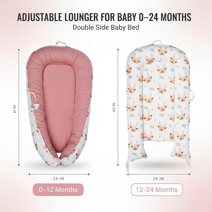 Baby Lounger – Infant Lounger for Newborn 0–24 Months, Baby Nest Lounger, Portable Newborn Lounger, Soft Breathable Cotton, Essentials for Babies at Home and Travel (Pink)