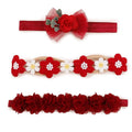 cherrboll Baby Girl Nylon Headbands, 3Pcs Handmade Floral Hair Bows, Stretchy Flower Hairbands for Newborns Infants Toddlers Christmas