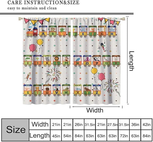Alphabet Train Kids Curtain Animals Alphabet Children Teens Early Learning Printed Rod Pocket Blackout Window Treatments for Classroom Bedroom Nursery Playroom 63" W X 72" L