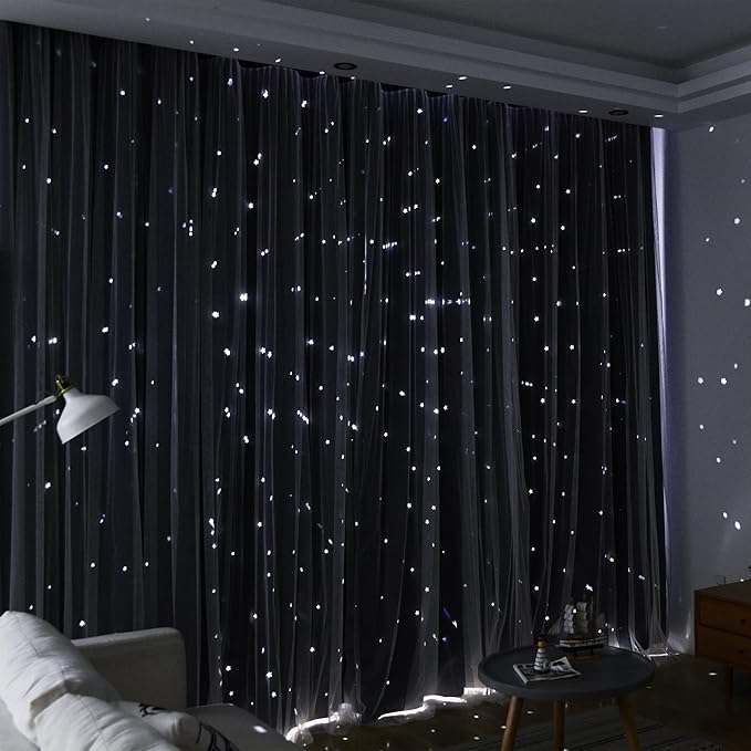 Kinryb Kids Star Cutout Curtains for Bedroom/Living Room/Classroom,2 Free Tiebacks Sheer Overlay 2 Panel Set, Double Layer Curtains for Kids Room(Each Piece W70xL84 Inches 2 Pcs Navy Blue)