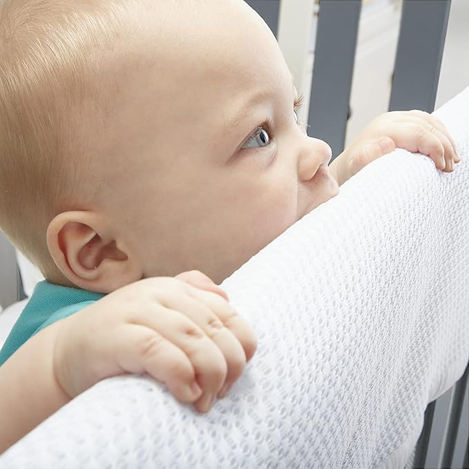 BreathableBaby Breathable Mesh Crib RailGuard Teething Cover, Ecru, 27” Short Panel (2-Pack)