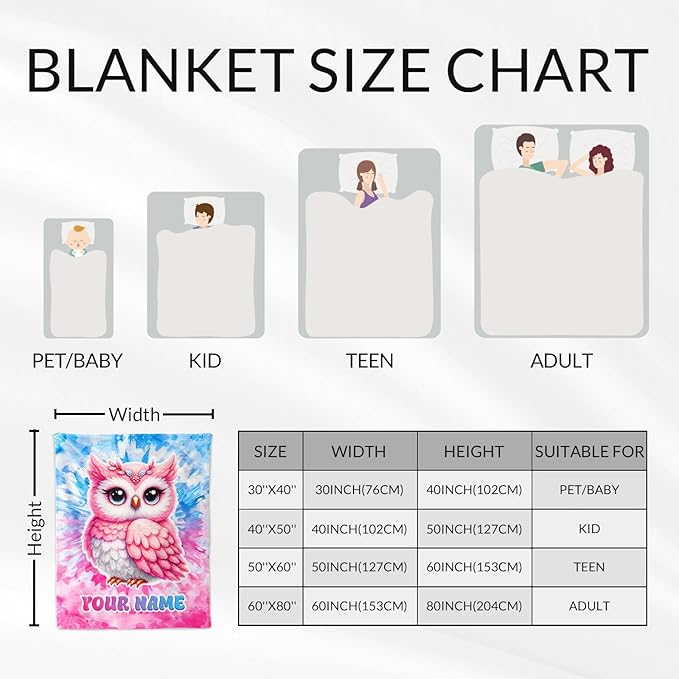Blanket for Girls - 30" x 40" Inches Custom Owl Throw Blanket Gifts for Kids, Toddler - Soft Plush Throw for Sofa, Chair