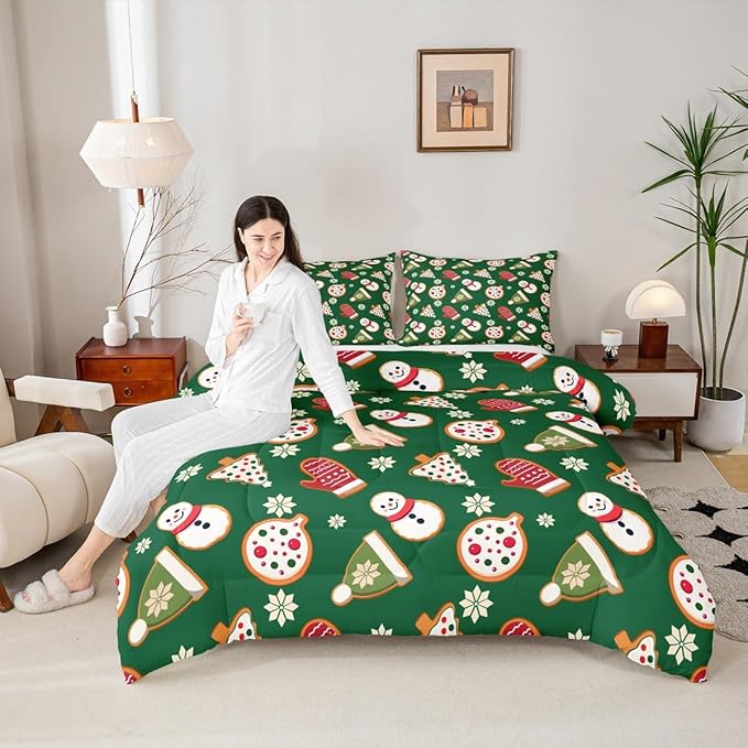 Feelyou Merry Christmas Comforter Set Queen Size Snowman Bedding Set for Kids Boys Girls Gloves Cookies Duvet Quilt Snowflake Bedroom Decor Microfiber 3 Pcs with 2 Pillow Cases