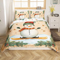 Manfei Christmas Kids Duvet Cover Set Twin Size, Cute Snowman Bedding Set for Boy Girl Room Decor, New Year Holly Leaf Print Comforter Cover, Lightweight Bedspread Cover, 1 Pillowcase, No Comforter