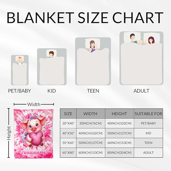 Blanket for Adults - 60" x 80" Inches Personalized Pig Throw Blankets for Girls, Women - Comfortable Warm Throw for Chair, Living Room