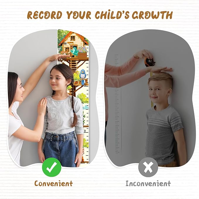 Personalized Name Height Chart for Kids, Kids Growth Chart for Wall, 59" X 7.9" Canvas Removable Height Chart Measuring Ruler for Kids & Baby(Painted Tree House）