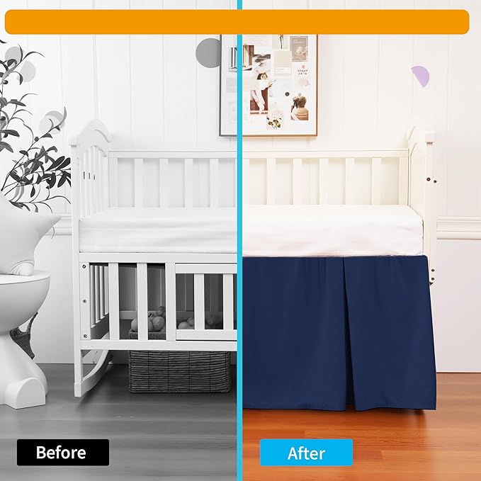 Crib Bed Skirt Dust Ruffle 100% Cotton - Natural, Soft, Breathable for Baby's Delicate Skin, Nursery Toddler Crib Bed Skirt for Baby Boys Girls, Fits Standard Cribs 28" x 52" with 14" Drop