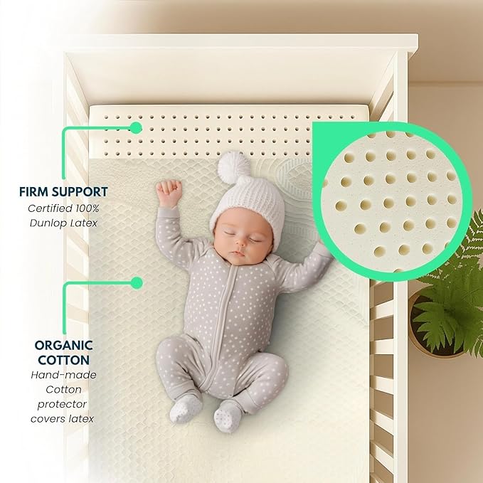 ORGANIC TEXTILES Organic Baby Mattress Topper with Organic Cotton Removable Cover - GOLS/GOTS Certified - Breathable - 2" Portable (36"x26")