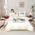 Manfei Xmas Tree Comforter Set Queen Size, Yellow Plaid Grid Snowflake Down Comforter with 2 Pillowcases, Christmas Theme Bedding Set 3pcs for Kids Girls Adults Room Decor New Year Duvet Insert