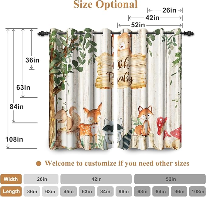 Renaiss 42 x 84 Inch African Safari Baby Curtains Grommet Blackout Window Curtain Planks Animals Tropical Tree Stump Fox Squirrel Mushrooms Print Window Treatment for Kids Boys Bedroom Decor 2 Panels