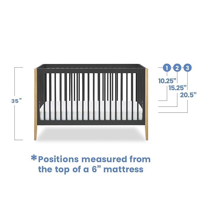 Delta Children Casey 4-in-1 Convertible Crib - Greenguard Gold Certified, Charcoal/Natural