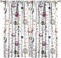 Kids Outer Space Curtains, Cartoon Galaxy Planet Universe Starry Starts Printed Window Drapes for Boys Girls Teens Bedroom Nursery 84" W X 84" L