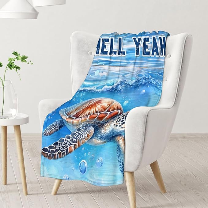 Turtle Stuff for Kids - 30" x 40" Inches Cute Throw Blanket for Girls Boys - Blue Lightweight Furry Blankets for Sofa, Lap & Office