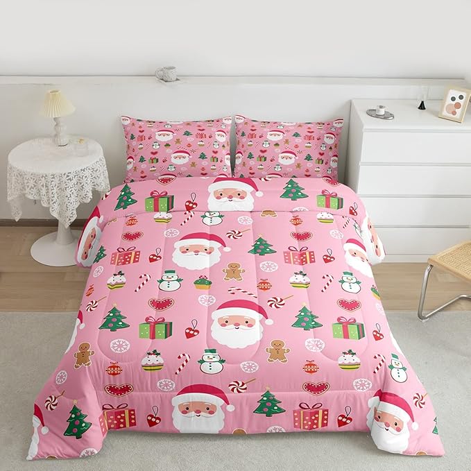 Feelyou Santa Claus Kids Comforter Set Toddler Size Christmas Decor Bedding Set New Year Gift Duvet Quilt for Kids Boys Girls Bedroom Merry Christmas Decor Microfiber Ultra Soft Breathable
