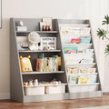 NACHES 4 Tier Kid Bookshelf Wooden 6 Sling Children Bookcase Toddler Montessori Bookcase Book Rack Display Toy Storage Organizer Book Display Shelf Stand Classroom Bedroom Nursery Playroom(Grey)