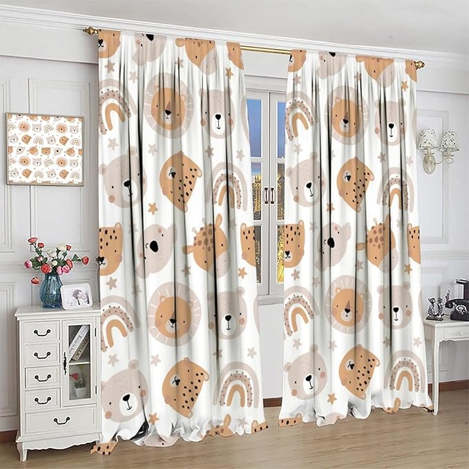 Cartoon Boho Animal Curtains,Funny Forest Safari Print,Cute African Wildlife Koala Giraffe Lion Leopard Bear Rainbow Blackout Window Drapes for Boys Girls Kids Baby Child Bedroom 42x54 Inch